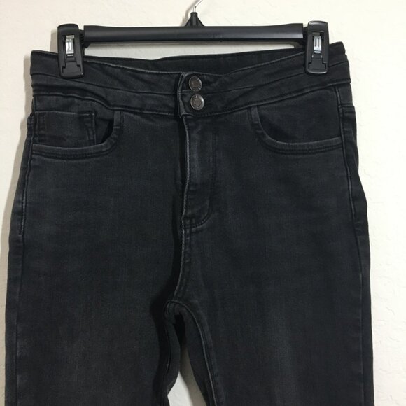 ZY13 Winter Jean Black Skinny Fleece Lining Size 26" Stretch front Slit Details - Picture 2 of 10